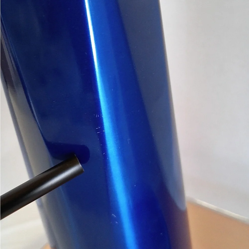 Starbucks Blue Black Metallic Tumbler 24oz Geometric Insulated Cup w/ Straw NEW